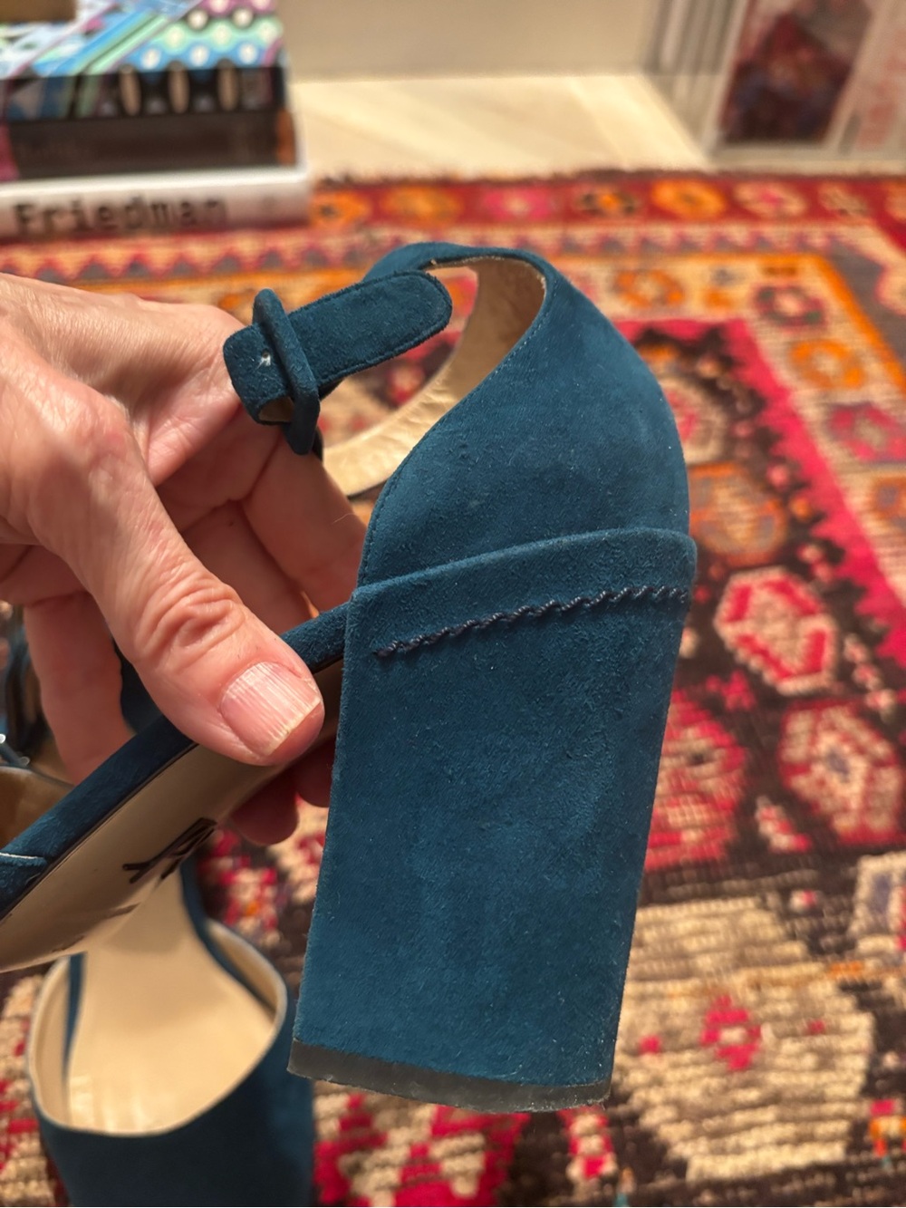 Paul Andrew Teal Suede Mary Jane Block Heels - Picture 4 of 5